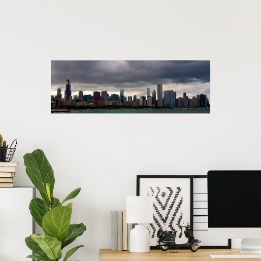 Chicago Skyline - Stormclouds - Affiche couleur (Bureau à domicile)
