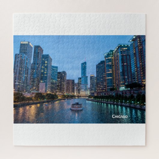Chicago Skyline Sunset River Legpuzzel (Verticaal)