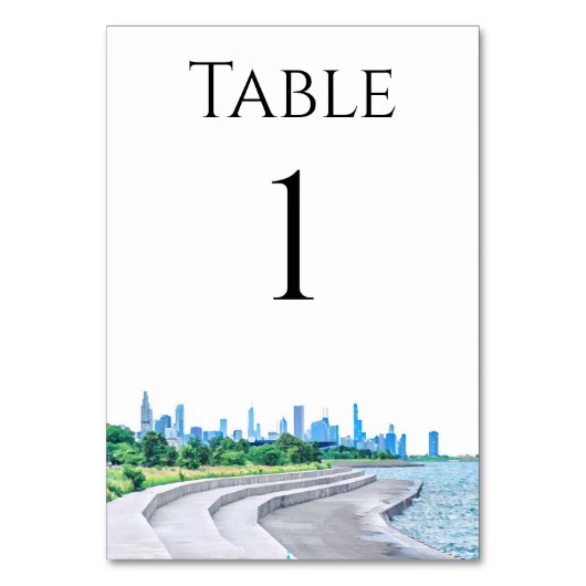 Chicago Skyline Table Numbers Kaart (Voorkant)