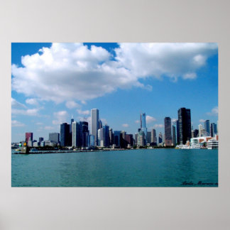 Chicago skyline-uitzicht van Navy Pier Poster