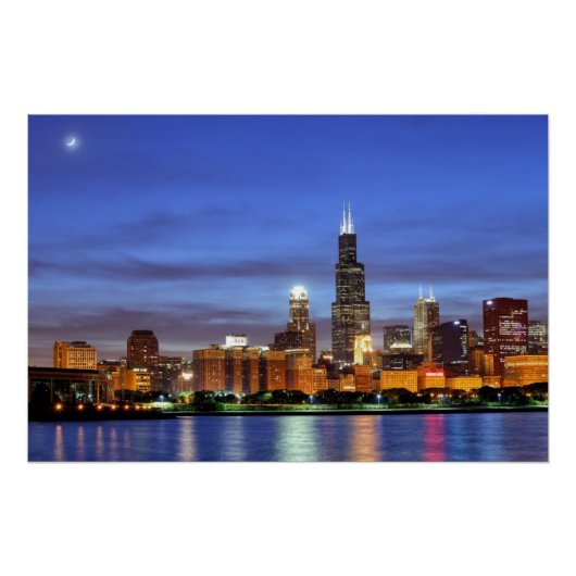 Chicago skyline van de Adler Planetarium Perfect Poster (Voorkant)