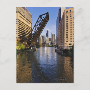 Chicago Skyline van de Kinzie St Bridge Briefkaart