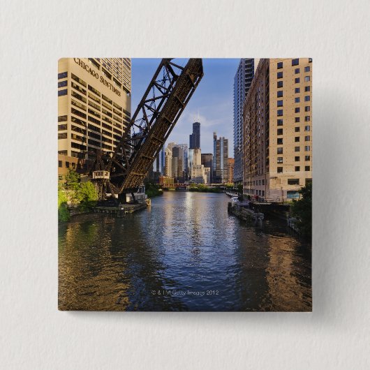 Chicago Skyline van de Kinzie St Bridge Vierkante Button 5,1 Cm (Voorkant)