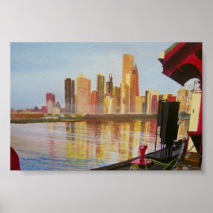 Chicago skyline van Navy Pier Poster