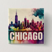 Chicago Skyline Vierkante Button 5,1 Cm (Voorkant)