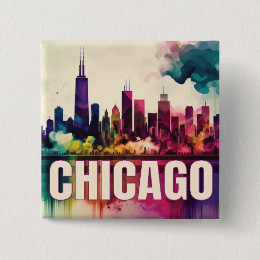 Chicago Skyline Vierkante Button 5,1 Cm (Voorkant)