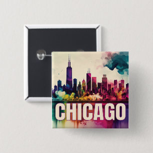 Chicago Skyline Vierkante Button 5,1 Cm