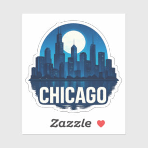 Chicago Skyline Volle Maan Cityscape Design Sticker