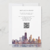 Chicago Skyline Watercolor QR Code Wedding Kaart (Achterkant)