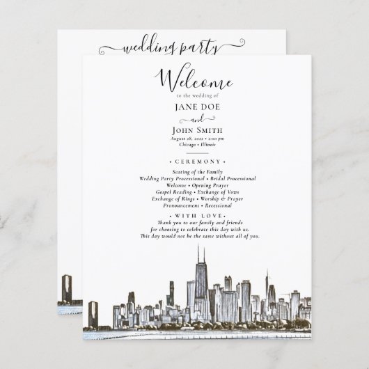 Chicago Skyline Wedding Programme (Devant / Derrière)