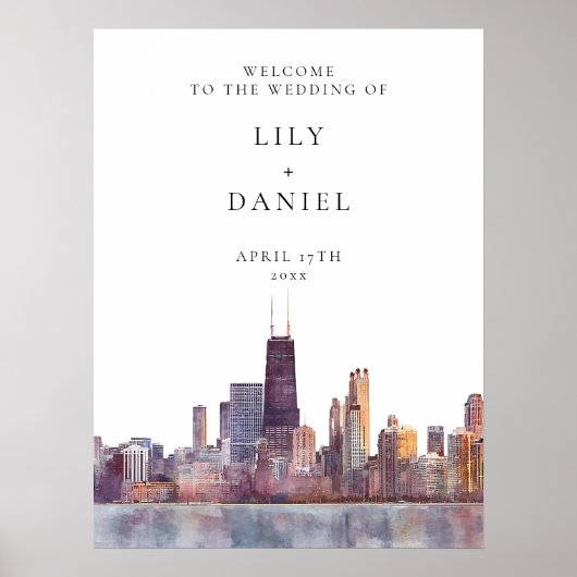 Chicago Skyline Wedding Welcome Sign Poster (Voorkant)