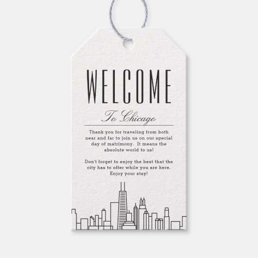 Chicago Skyline | Welkomstbericht cadeaubijsluiter Cadeaulabel (Voorkant)