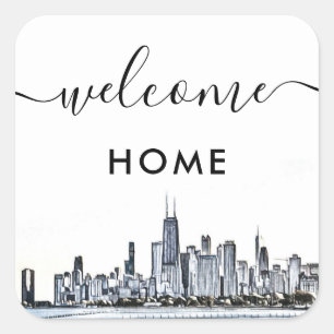 Chicago Skyline Welkomstlabel Vierkante Sticker