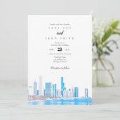 Chicago Skyline Winter Wedding Invitation Kaart (Staand voorkant)