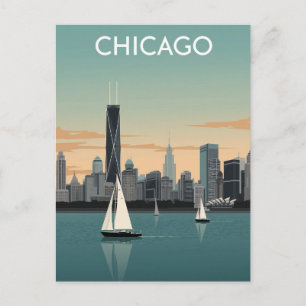 Chicago Skyline Zeilboten Briefkaart