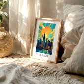 Chicago Skyline Zonsondergang Poster