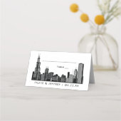 Chicago Skyline Zwart Art Deco Bruiloft Monogram (Voorkant)