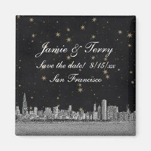 Chicago Skyline Zwart Goud Ster Save the Date Magneet