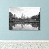 Chicago Skyline zwart-wit grote fotoprint Canvas Afdruk (Insitu (Houten vloer))