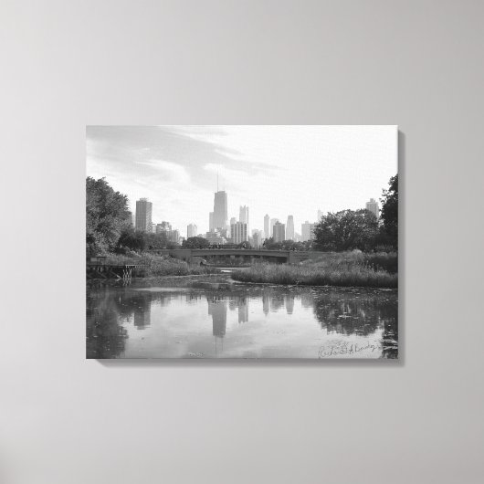 Chicago Skyline zwart-wit grote fotoprint Canvas Afdruk (Voorkant)
