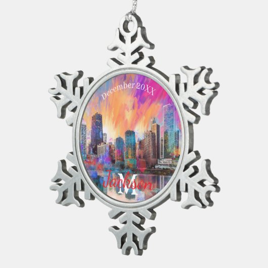 Chicago Snowflake Pewter Kerstversiering Tin Sneeuwvlok Ornament (Rechts)
