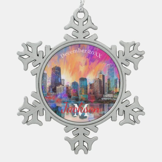 Chicago Snowflake Pewter Kerstversiering Tin Sneeuwvlok Ornament (Voorkant)