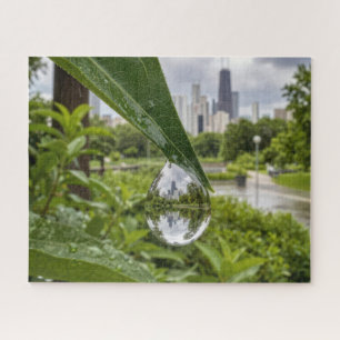 Chicago Stad weerspiegeld in een regendruppel Legpuzzel