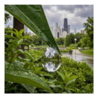 Chicago Stad weerspiegeld in een regendruppel