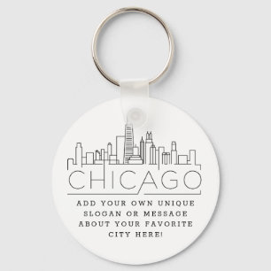 Chicago Stylized Skyline   Aangepaste slogan Sleutelhanger