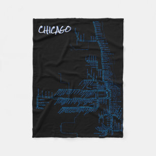 Chicago Subway Map met trein stopt kleurrijk BLUE Fleece Deken