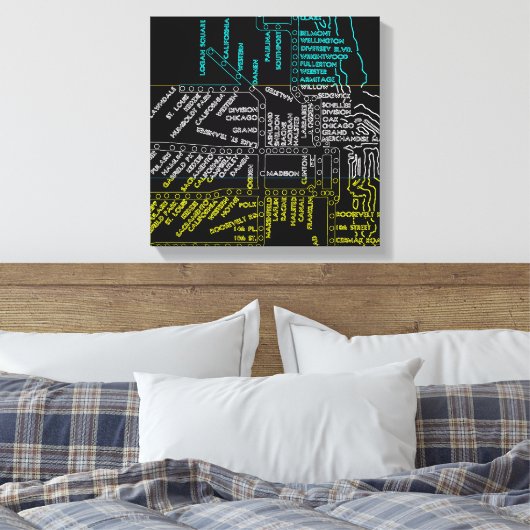 Chicago Subway Train  System Map Route NEON Canvas Afdruk (Insitu (Slaapkamer))