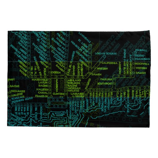 Chicago Subway Train  System Map Route NEON Kussensloop (Achterkant-Links)