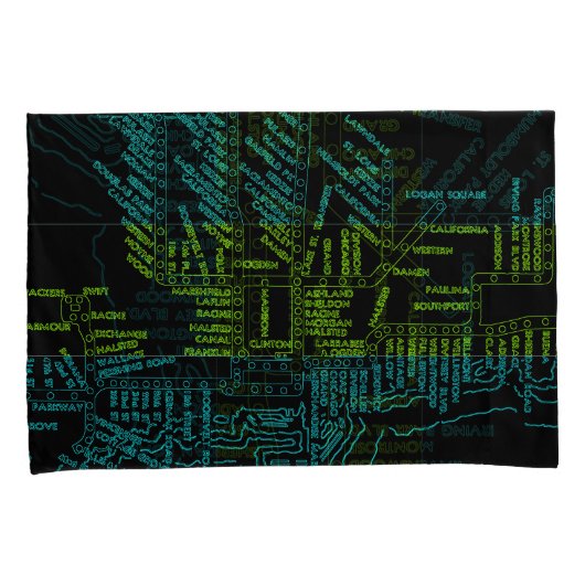 Chicago Subway Train  System Map Route NEON Kussensloop (Voorkant-Rechts)