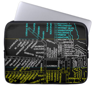 Chicago Subway Train  System Map Route NEON Laptop Sleeve