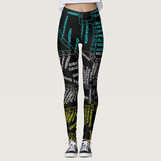 Chicago Subway Train  System Map Route NEON Leggings (Voorkant)