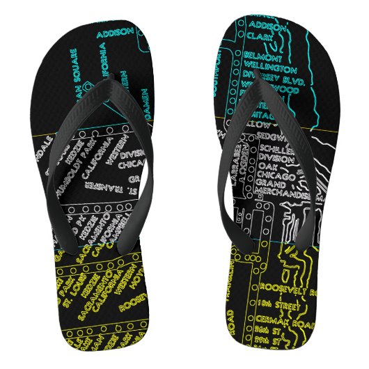 Chicago Subway Train  System Map Route NEON Teenslippers (Voetbed)