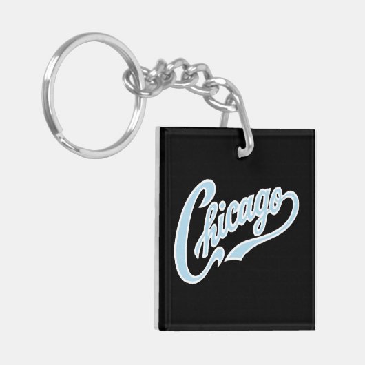Chicago Tekst in Chicago Blauw Script BLK Sleutelhanger (Voorkant Links)