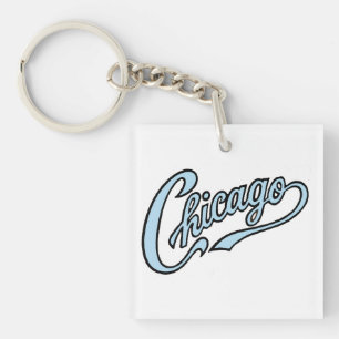 Chicago Tekst in Chicago Blue Script Sleutelhanger