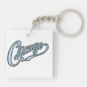 Chicago Tekst in Chicago Blue Script Sleutelhanger (Achterkant)