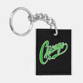 Chicago Tekst in Groen Script BLK Sleutelhanger (Voorkant Links)