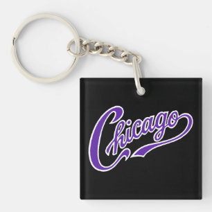 Chicago Tekst in Paarse Script BLK Sleutelhanger
