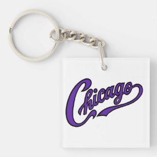 Chicago Tekst in Paarse Script Sleutelhanger