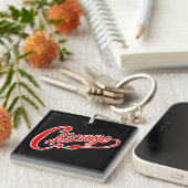 Chicago Tekst in Red Script BLK Sleutelhanger (Voorkant Rechts)