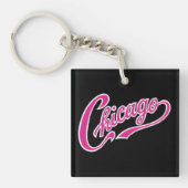 Chicago Tekst in Roze Script BLK Sleutelhanger (Voorkant)