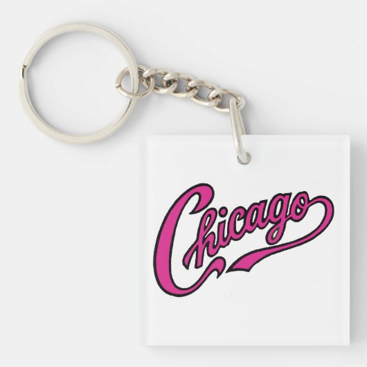 Chicago Tekst in Roze Script Sleutelhanger (Voorkant)