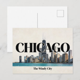 Chicago The Windy City Vintage Reisposter Briefkaart