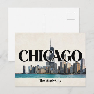 Chicago The Windy City Vintage Reisposter Briefkaart