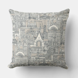 Chicago toile donkergrijs klassiek beige kussen