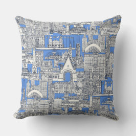 Chicago toile middernachtblauw retro blauw kussen
