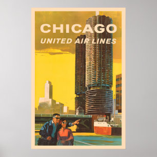 Chicago - United Air Lines Affiche de voyage vinta